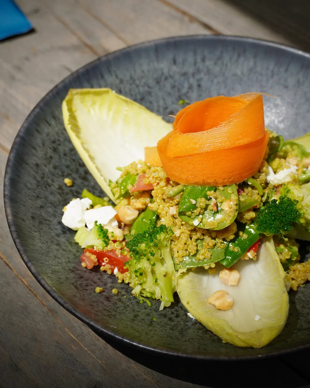 A superfood salad of quinoa, feta, avocado and hazelnuts