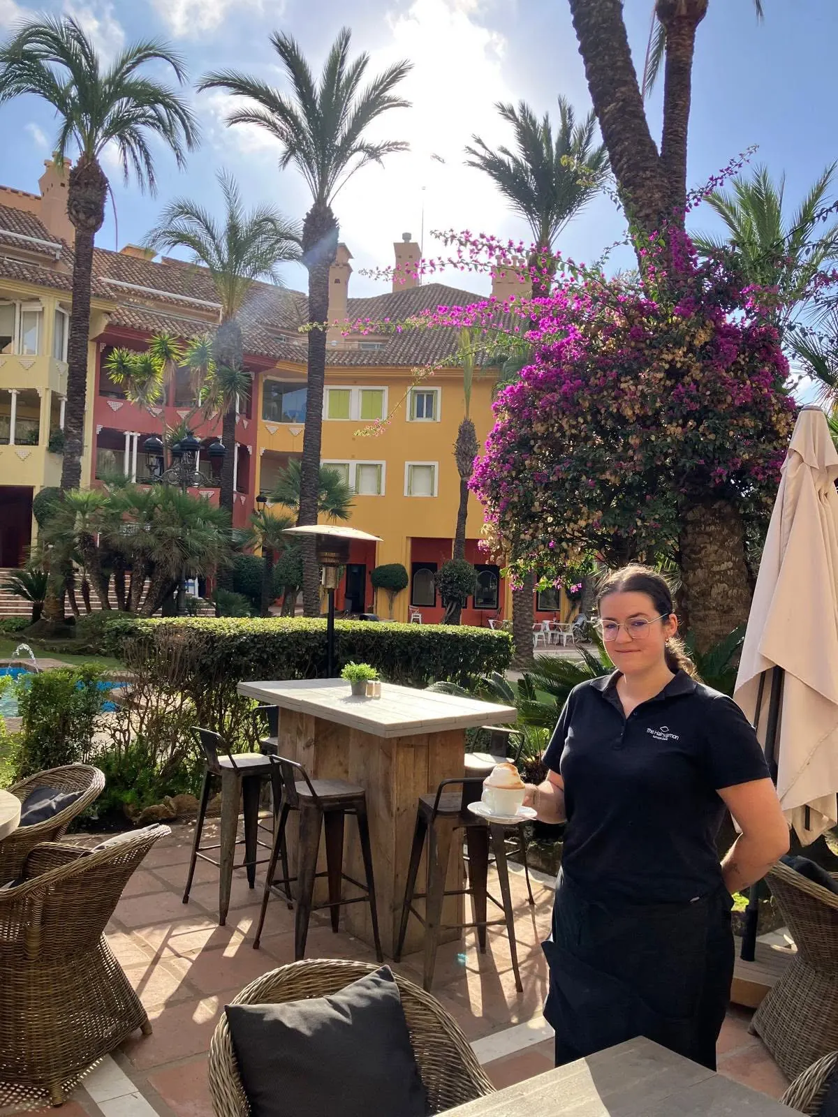 The terrace looking out over the buildings of Puerto Sotogrande